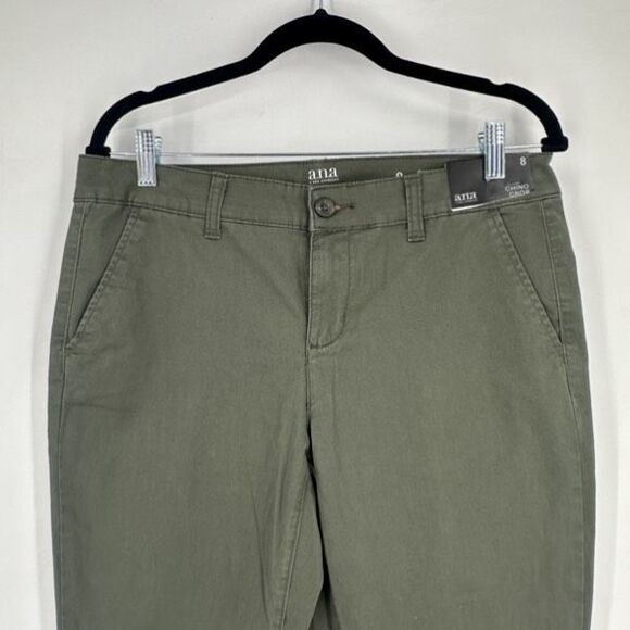 A.n.a NWT Women’s‎ Chino Crop Military Green Flat Front Pants Size 8 - Picture 4 of 11